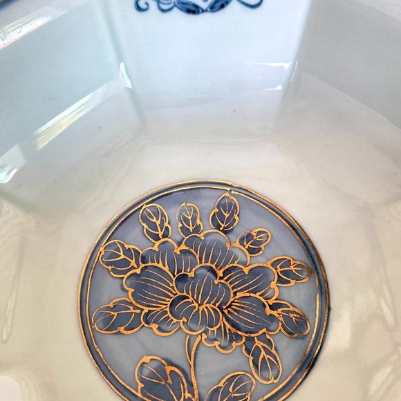 Antique Imari Arita Hexagon Bowl - Red, Blue & Gold Accents, Gold Trim - Picture 5 of 7